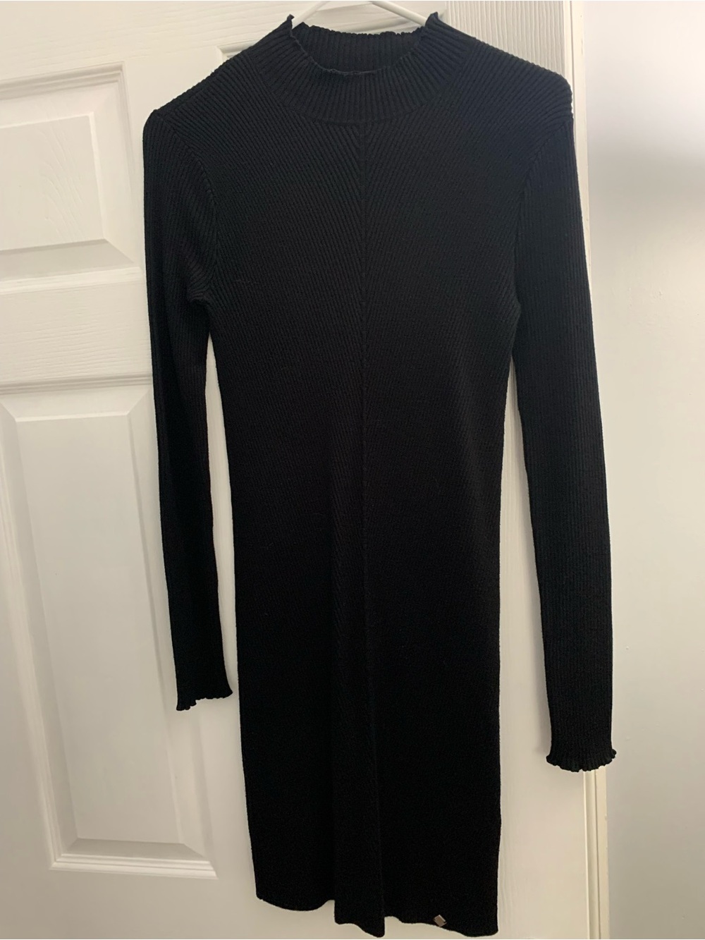 Superdry Black Ribbed Long Sleeve Midi Dress, Size US 4